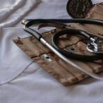 black stethoscope with brown leather casing